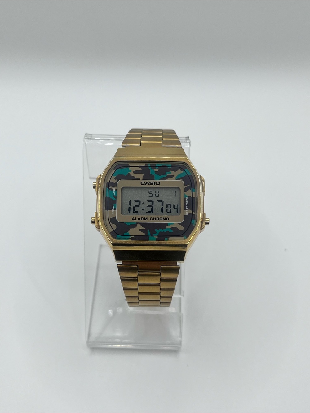 Casio retro Gold Digital Watch with Green Camouflage Accent
